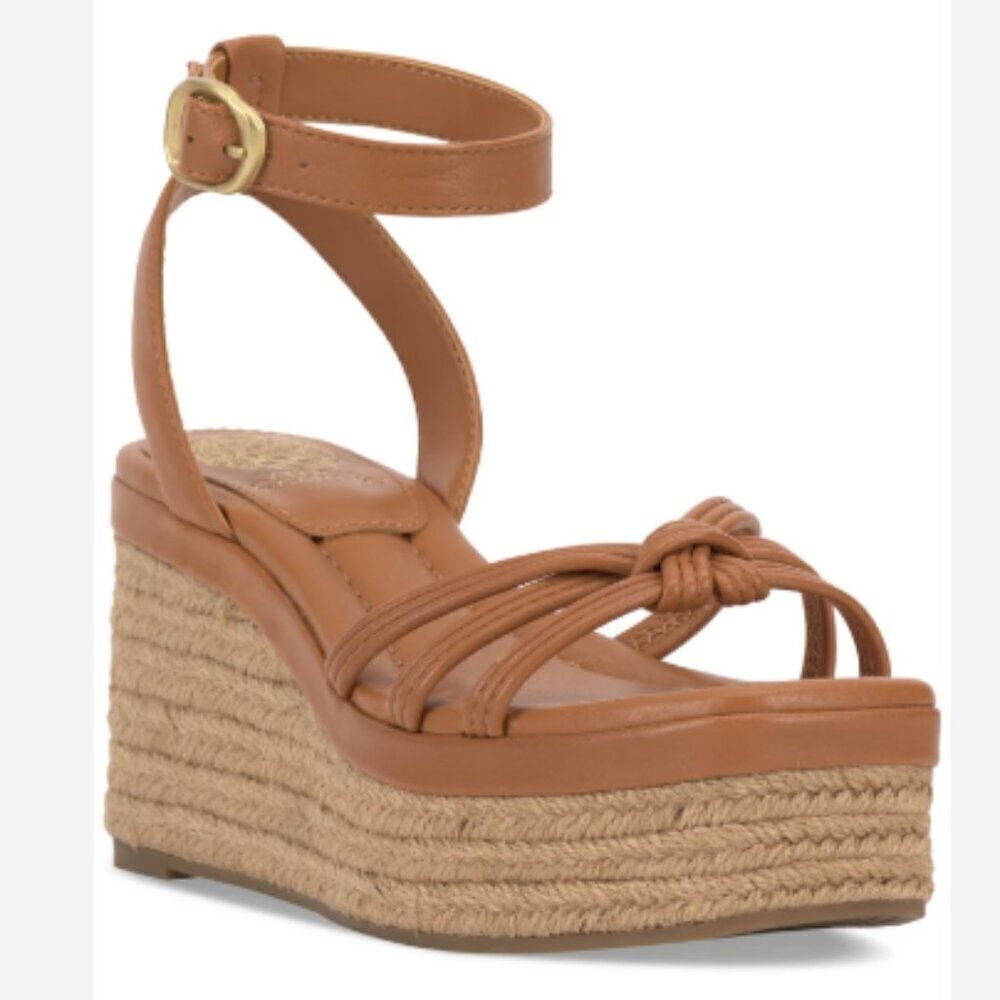NEW Vince Camuto Womens Leather Loressa Strappy Platform Golden Walnut 9.5M